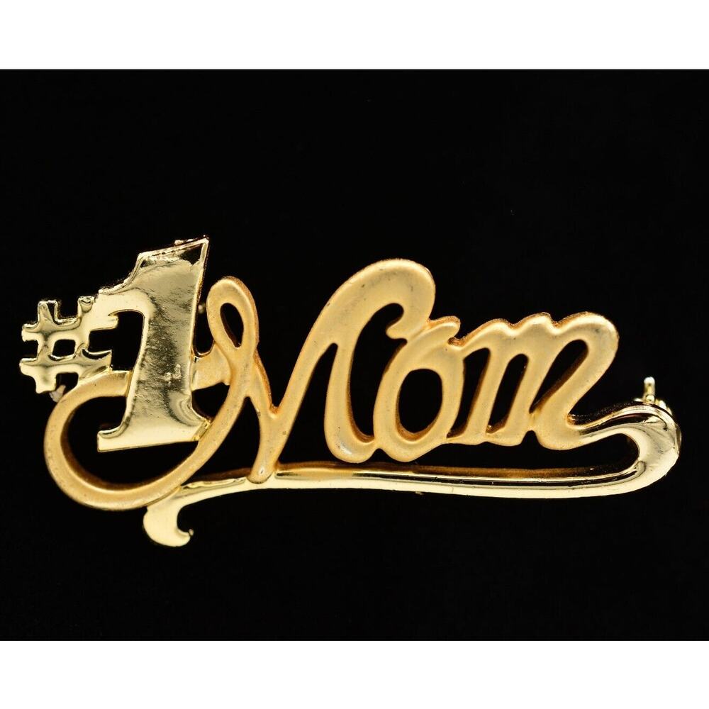 AJC Vintage #1 Mom Pin Brooch Brushed Gold Mother's Day Signed NOS 1980s Bin4